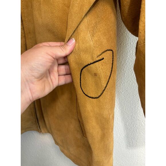 VINTAGE Leather Men’s Size L Tan Suede Jacket Boxy Zip Up 90’s Western Classic - Picture 9 of 15